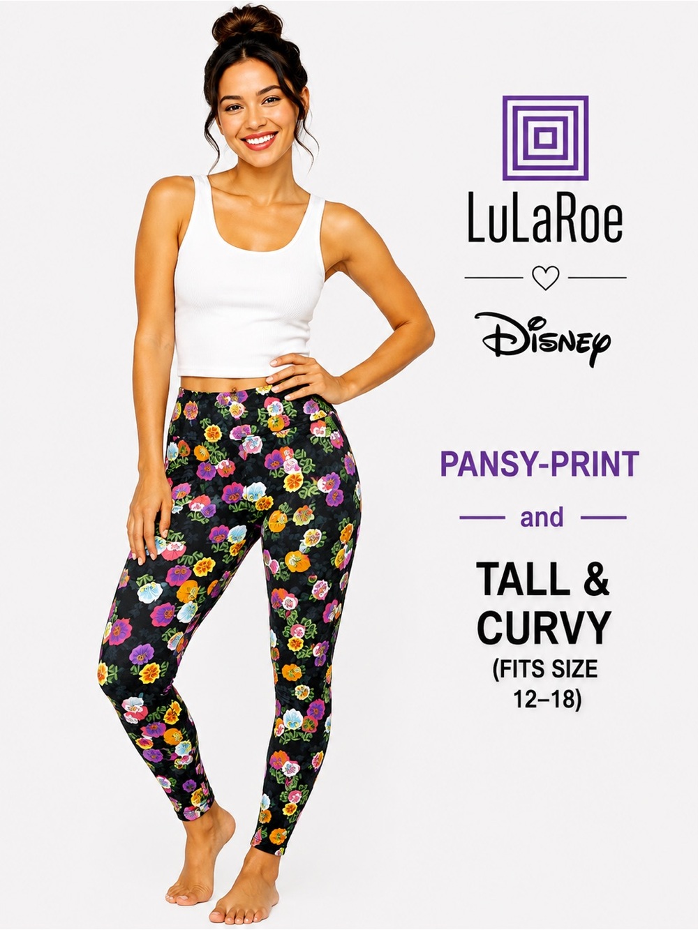 LuLaRoe Disney Pansy Floral Print TC Leggings Women